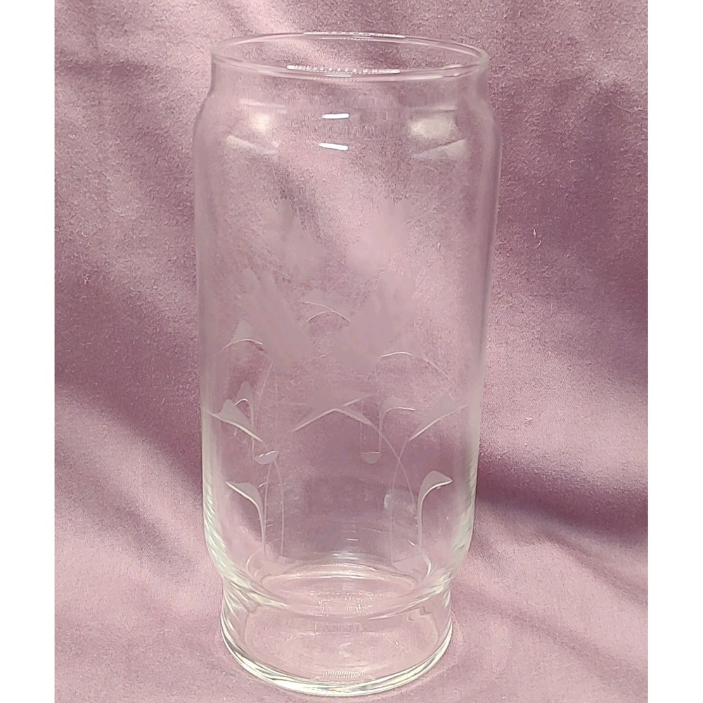 Vintage Clear Glass Vase Etched‎ Wheat Both Sides Cylinder Seven Inches 1970s
